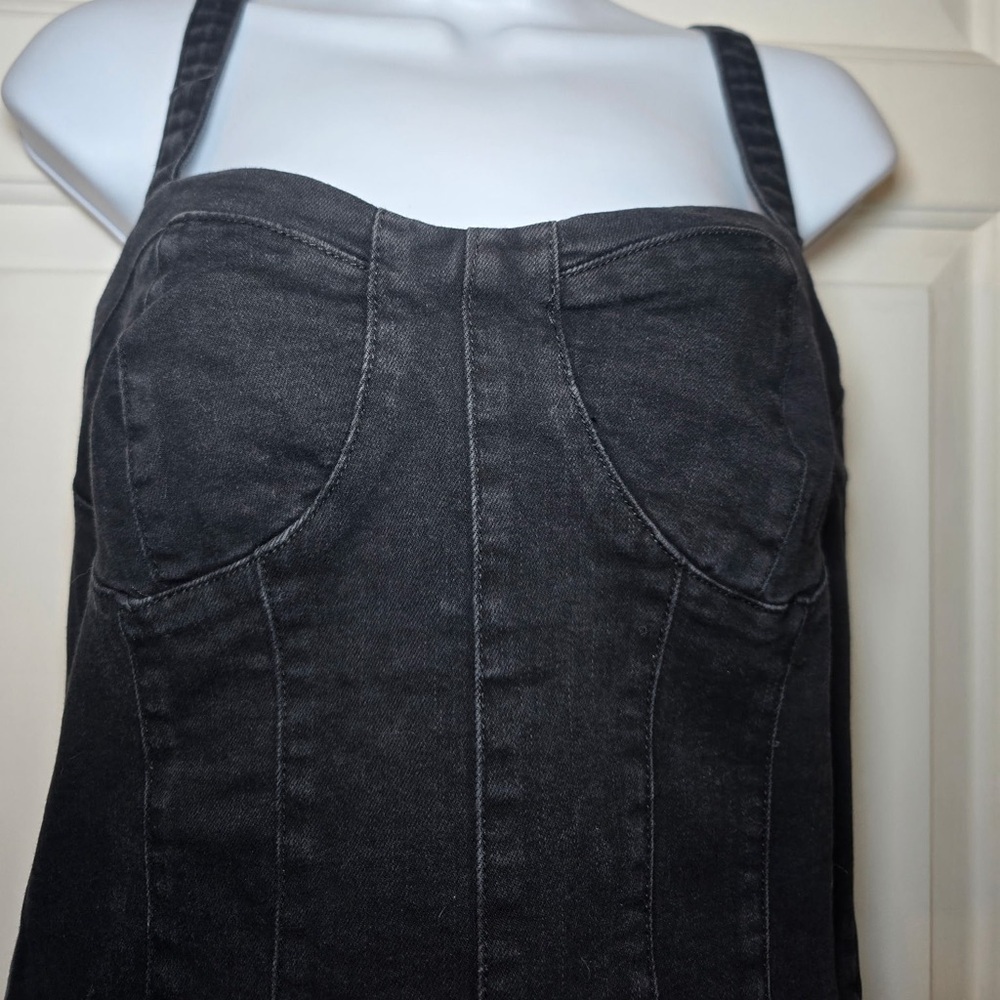 Oat Denim Woman’s Sweetheart Bustier Tank Crop Top Large NWT Ribbed Adjustable